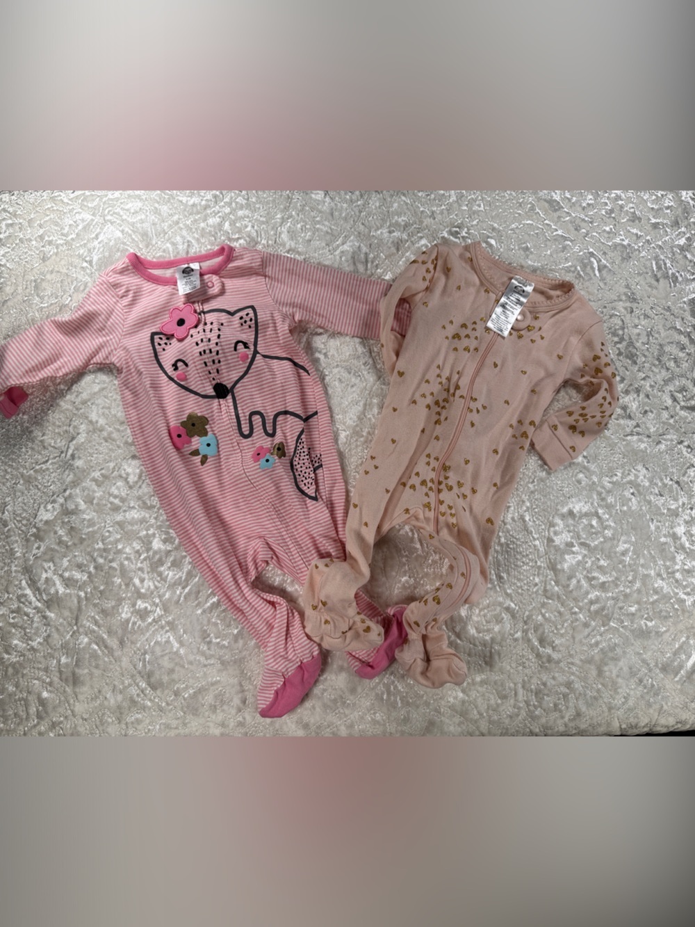 Gerber Pink Striped & Blush Heart Footed One-Piece Set